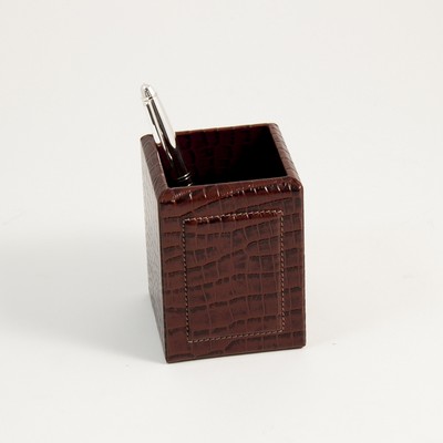 Pen Cup - Brown "Croco" Leather