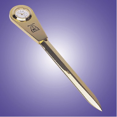 Gold Plated Letter Opener w/ Clock (7 1/4"x1 1/4"x1-8") (Screened)