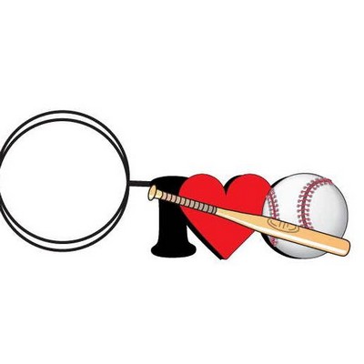 I Love Baseball w/ Bat Key Chain w/Clear Mirrored Back (2 Square Inch)