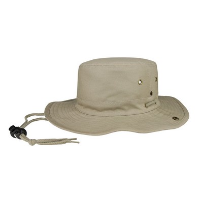 Brushed Twill Aussie Hat w/ Side Snaps & 2 Chin Cord