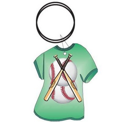 Baseballs & Bats T-Shirt Key Chain w/Clear Mirrored Back (4 Square Inch)