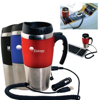 16 Oz. Dual Auto/USB Heater Mug w/ Closure Top