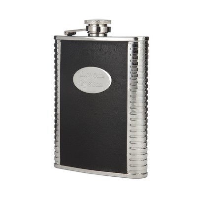 8 Oz. Deluxe Leather Bound Captive-Top Pocket Flask