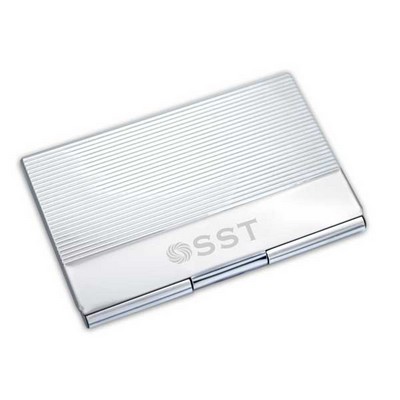 Silver Business Card Case w/ Ribbed Pattern