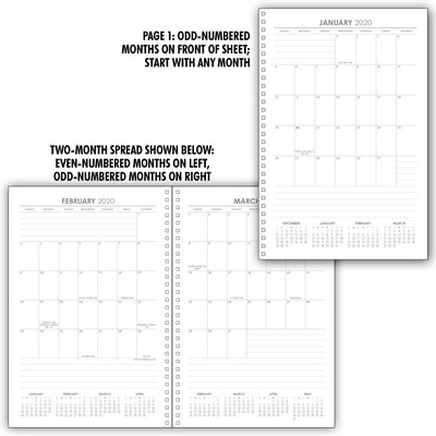 Planner Insert Set 2: 12 Month/6 Sheet Calendar Grid, Large