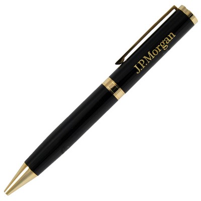 Glossy Black Ballpoint Pen with Gold Accents