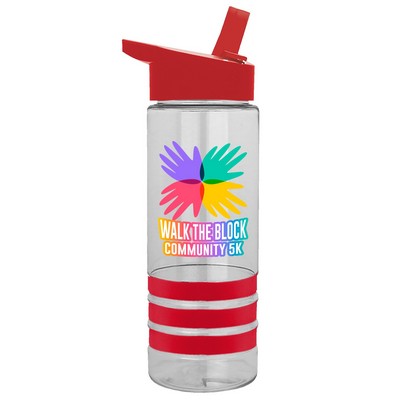 24 Oz. Transparent Sergeant Sports Bottle w/Grip Stripes & Flip Straw Handle Lid - Digital Imprint