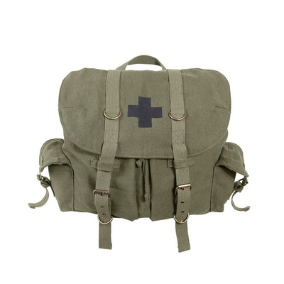 Vintage Olive Drab Compact Weekender Backpack w/ Cross