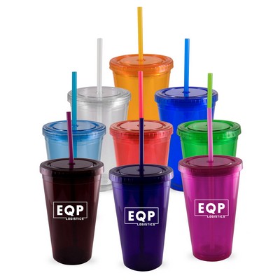 16 Oz. Double Wall Tumbler w/Straw