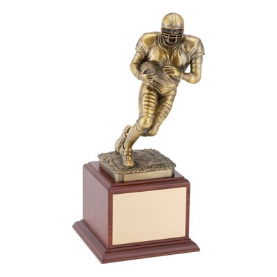 12 ¾" Electroplated Antique Brass Football Trophy on Wood Base