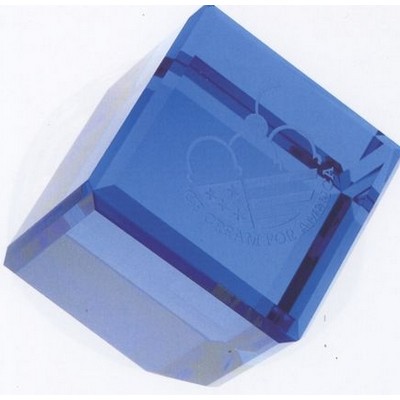 Blue Optical Crystal Standing Cube Paperweight (2"x2"x2")