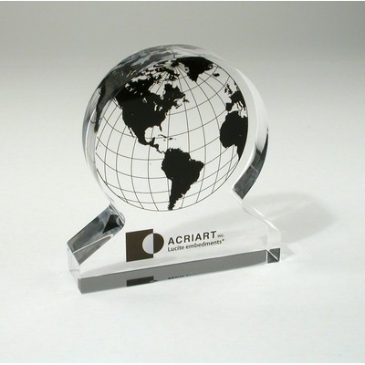 Flat Globe Lucite® Embedment Award on Base (3 5/8" x 4" x 1")