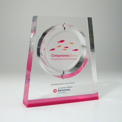 3 1/2" Spinning Disc Lucite® Embedment Award in Base (6" x 6 1/2" x 1 1/4")