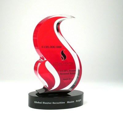 Flame Lucite® Embedment Award on Oval Base (4" x 6 1/2" x 1 1/4")