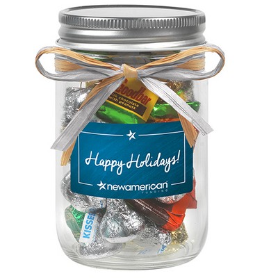 12 Oz. Glass Mason Jar w/ Raffia Bow (Hershey's® Holiday Mix)