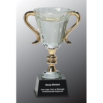 7 1/4" Crystal Cup with Gold Handles and Stem Crystal Award