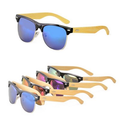 The Club - Unisex Bamboo Sunglasses with Color Mirror Lens