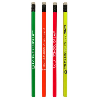 Union Printed - Round Wooded Imported Value Neon #2 Graphite Pencil with White Eraser - 1-Color Prin