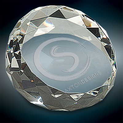 Large Round Slanted Crystal Facet Paperweight