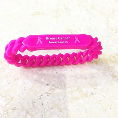 Breast Cancer Awareness Chain Link Silicone Wristbands