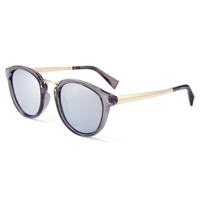 Sunglasses - Mirror Lenses - Clear Gray Frames - Gold Temples