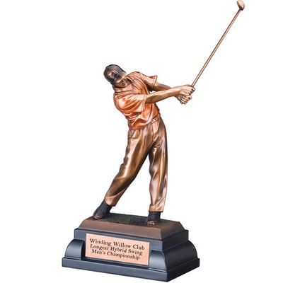 14" Bronze Electroplated Male Golf Follow Through Swing Trophy