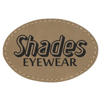 Oval Engraved Patch with Adhesive, Light Brown Faux Leather, 3" x 2"