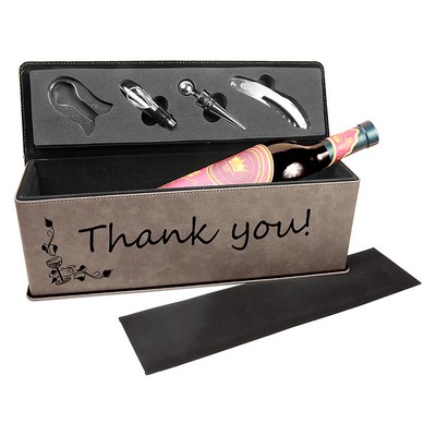 Laserable Gray Leatherette Single Wine Box with Tools