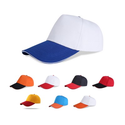 Stock 2-Tone Poly Cotton 5 Panel Cap, Velcro Back Fastener