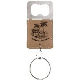 Light Brown Leatherette Rectangle Bottle Opener Keychain