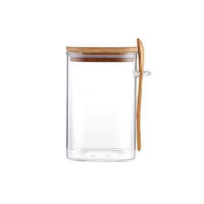 Clear Square Glass Jar with Bamboo Lid