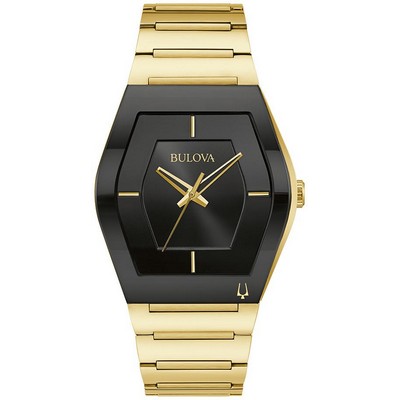 Bulova® Men's Futuro Gold Tone Watch w/Black Dial