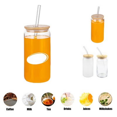 16oz Wide Mouth Drinking Glasses with Bamboo Lids & Straws