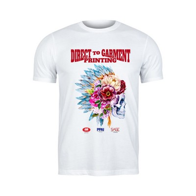 Direct to Garment Printed White Cotton T-Shirt - Full Front/Full Back/Sleeve