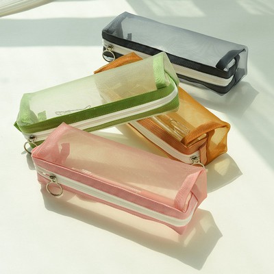 Nylon Mesh Zippered Pencil Case