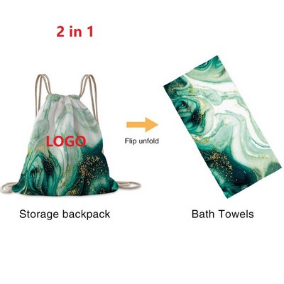 2-in-1 Bath Towel/Drawstring Backpack