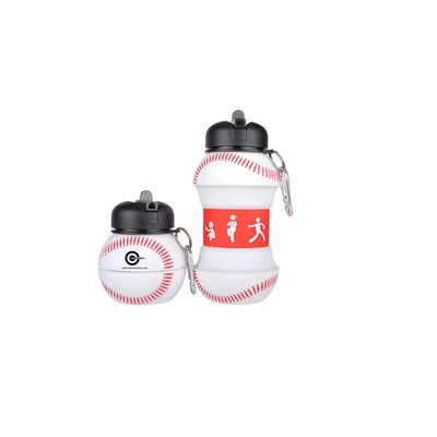 18oz Collapsible Silicone Baseball Water Bottle with Metal Clip