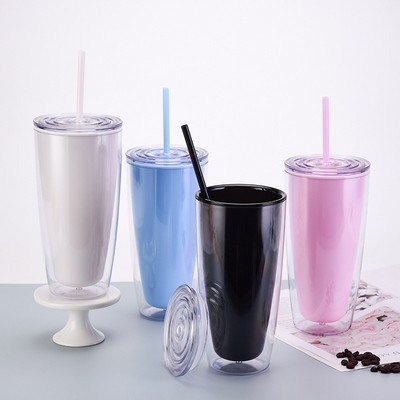 New Double Layer Plastic Straw Bottle 25oz