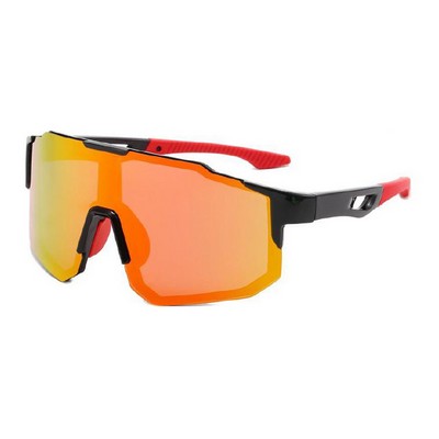 Goggle Sunglasses - Red Mirror Lenses - Black Frames