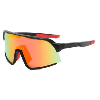 Goggle Sunglasses - Red Mirror Lenses - Black and Red Frames