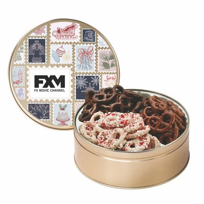 Medium 3 Way Chocolate Pretzel Tins (Dark Chocolate, Milk Chocolate, White w/ Peppermint)