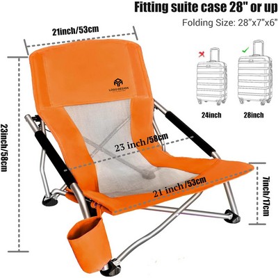 Low Sling Beach Chair with Cupholder