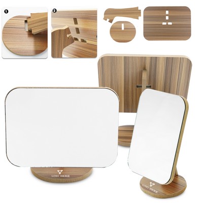 Wooden Desktop Mirror with Stand