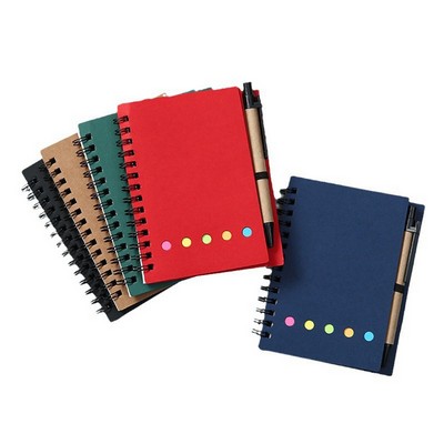 Colorful Kraft Paper Spiral Sticky Notes Notebook with Pen