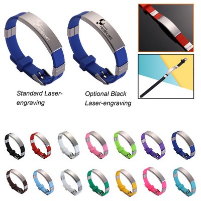 Adjustbale Silicone Wristband with Metal Accent