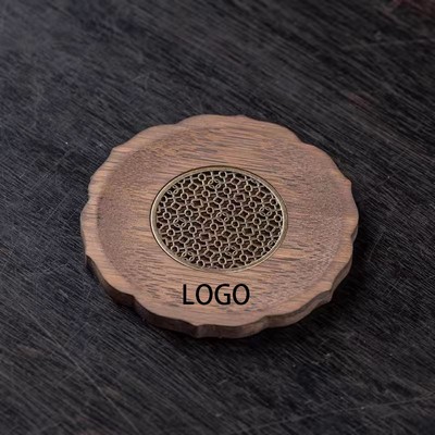 Handcrafted Bamboo Coaster with Intricate Metal Inlay