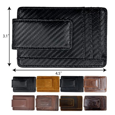 Money Clip RFID Front Pocket Wallet Men Leather Slim Minimalist Wallet