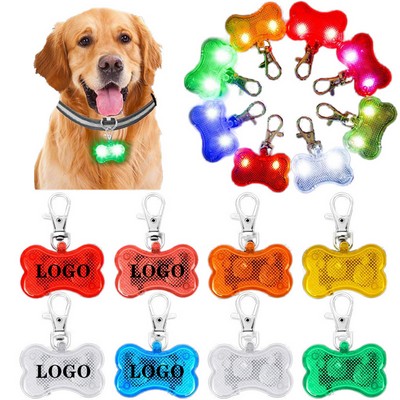 Pets Bone-Shaped LED Collar Tag Dog Waterproof Glow Pendant Keychain