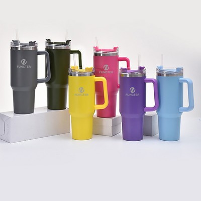 40 Oz/1200ml Car Tumbler Insulated Stainless Steel Water Bottle With Handle & Lid & Straw