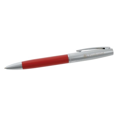 Red Lacquer Ballpoint Pen w/Silver Accents and Etched Cap